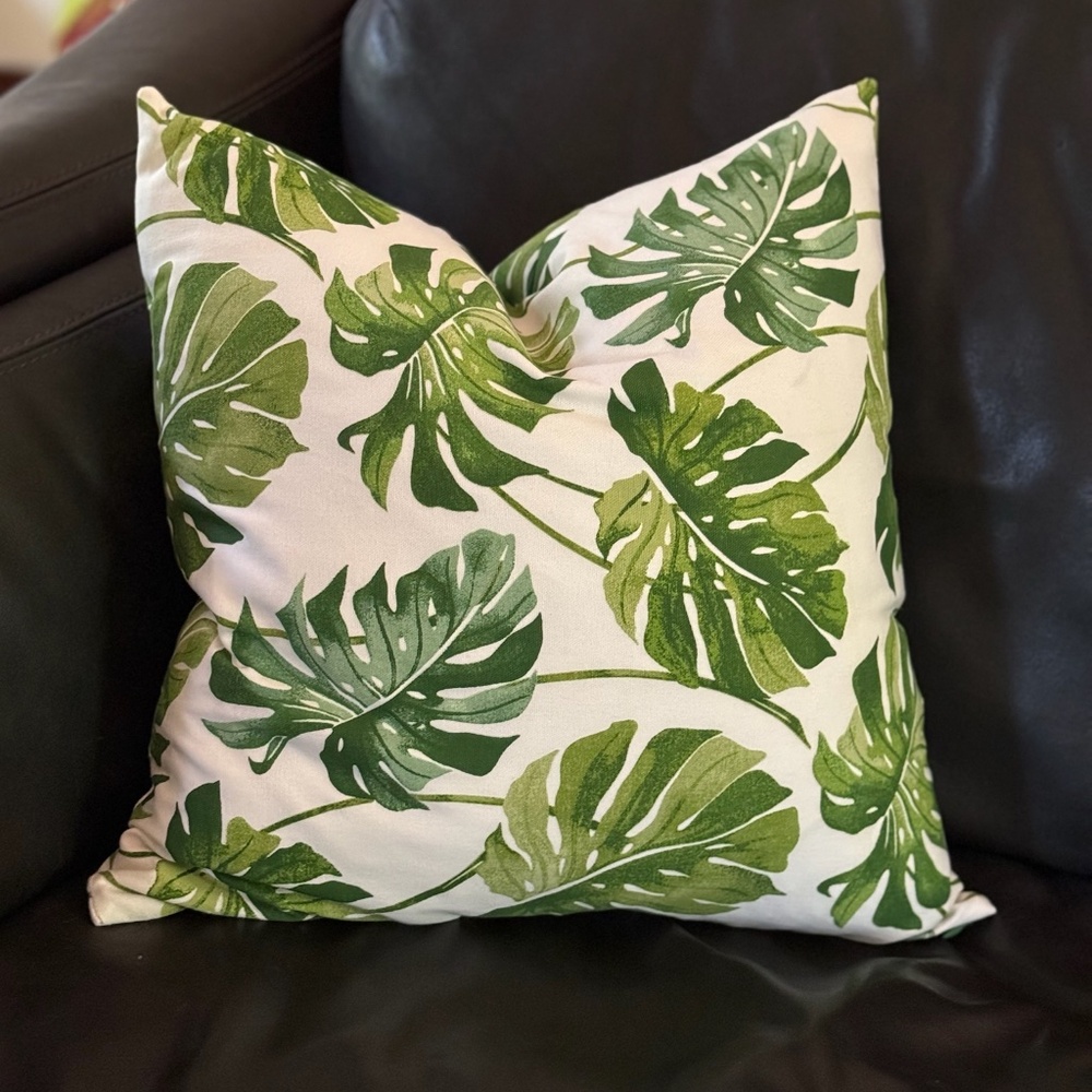 Tropical Palm Leaves Pillow Cover - 20x20” Handmade Cotton - Picture 2 of 3